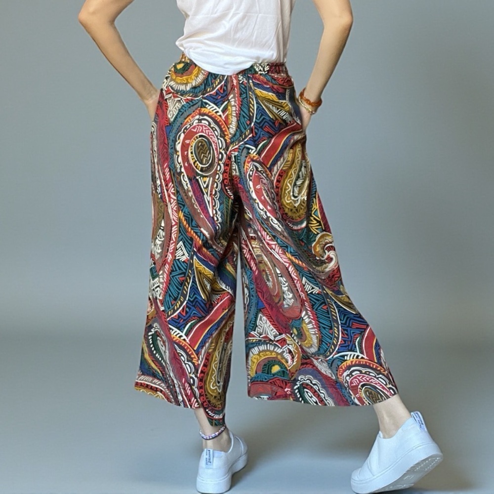 VTG 90s Gene Ewing Paisley Wide Leg Pants Artcore Streetwear Palazzo Pant Small - Picture 4 of 13